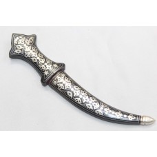 1 Pc Mughal Dagger Knife Silver Work Handmade Damascus Steel Blade Handle B73